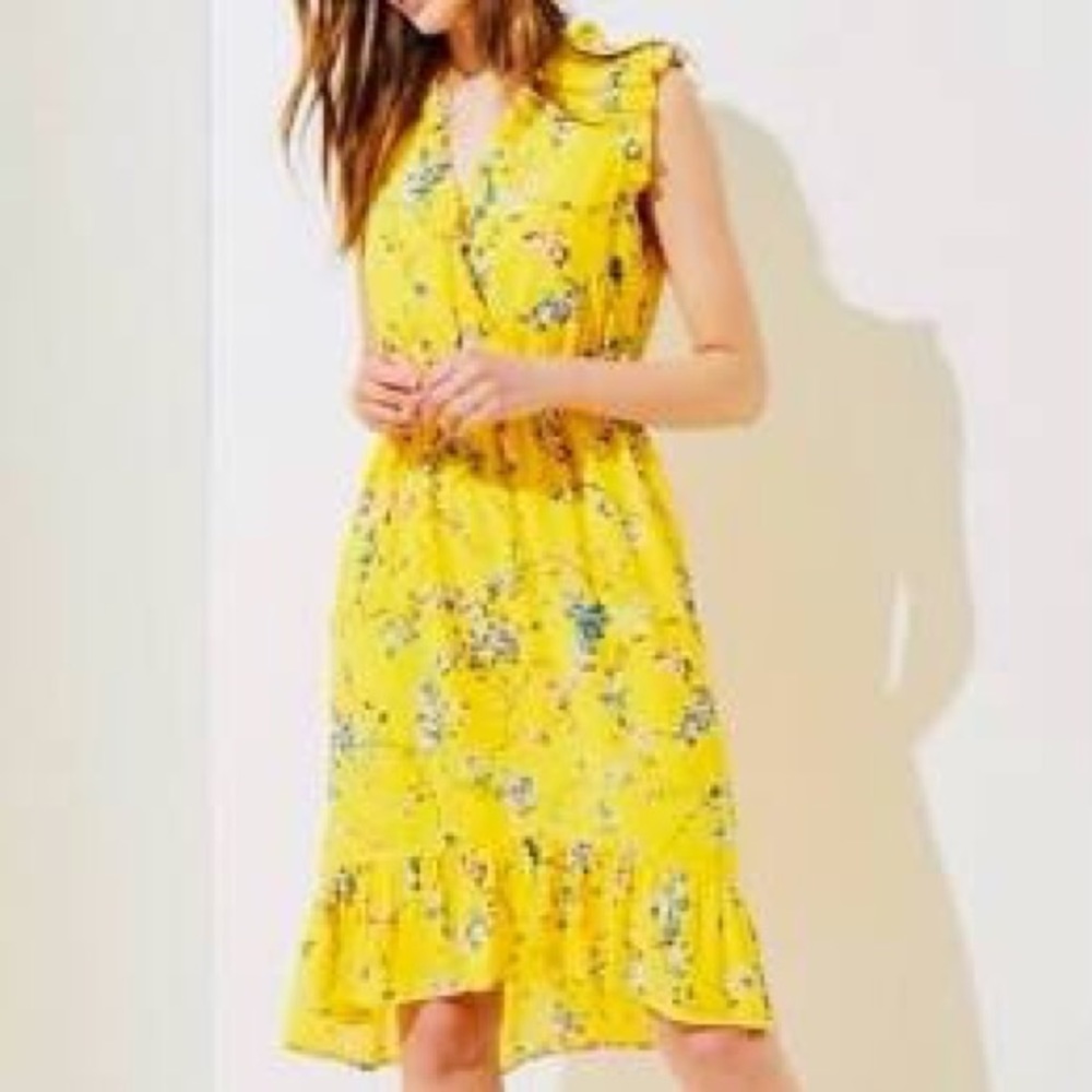 Loft bright yellow floral high-low dress